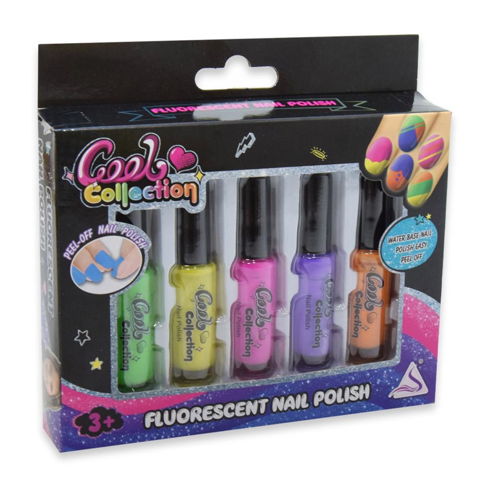 5 színű fluoreszkáló körömlakk szett kislányoknak - könnyedén eltávolítható, egészségre ártalmatlan, sötétben világító neon színű körömlakk készlet