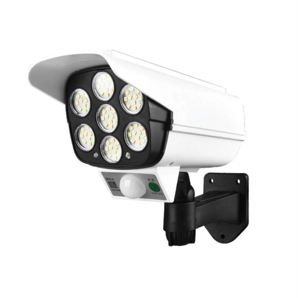 Távirányítós LED reflektor, álkamera  – napelemes, mozgásérzékelős, időjárásálló, vezeték nélküli - 77 LED