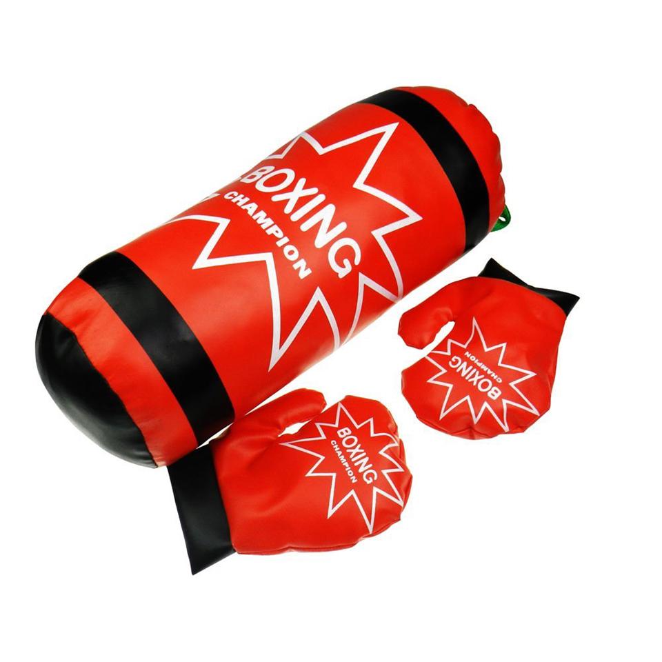 Felakasztható boxzsák boxkesztűvel gyerekeknek - piros - 50x21x21 cm