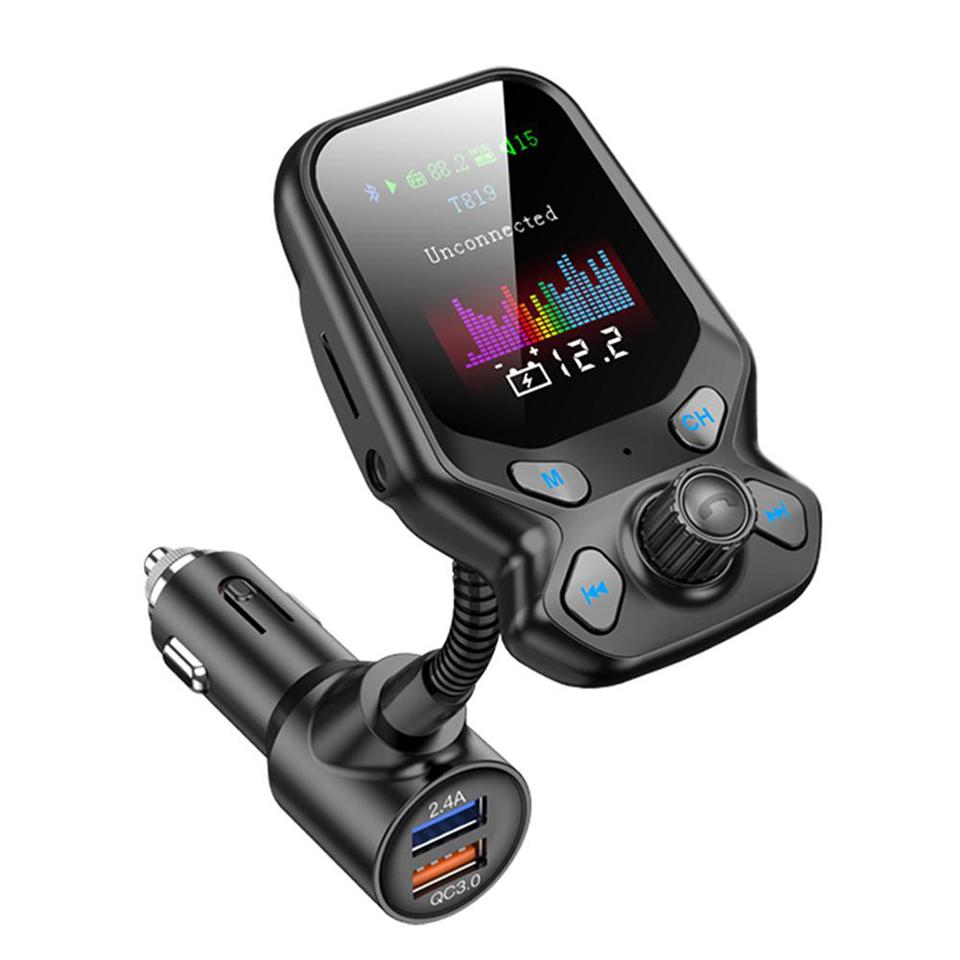 Bluetooth FM transzmitter, autós töltő LCD kijelzővel - zenelejátszás, hívások kezelésére, beépített mikrofonnal T819