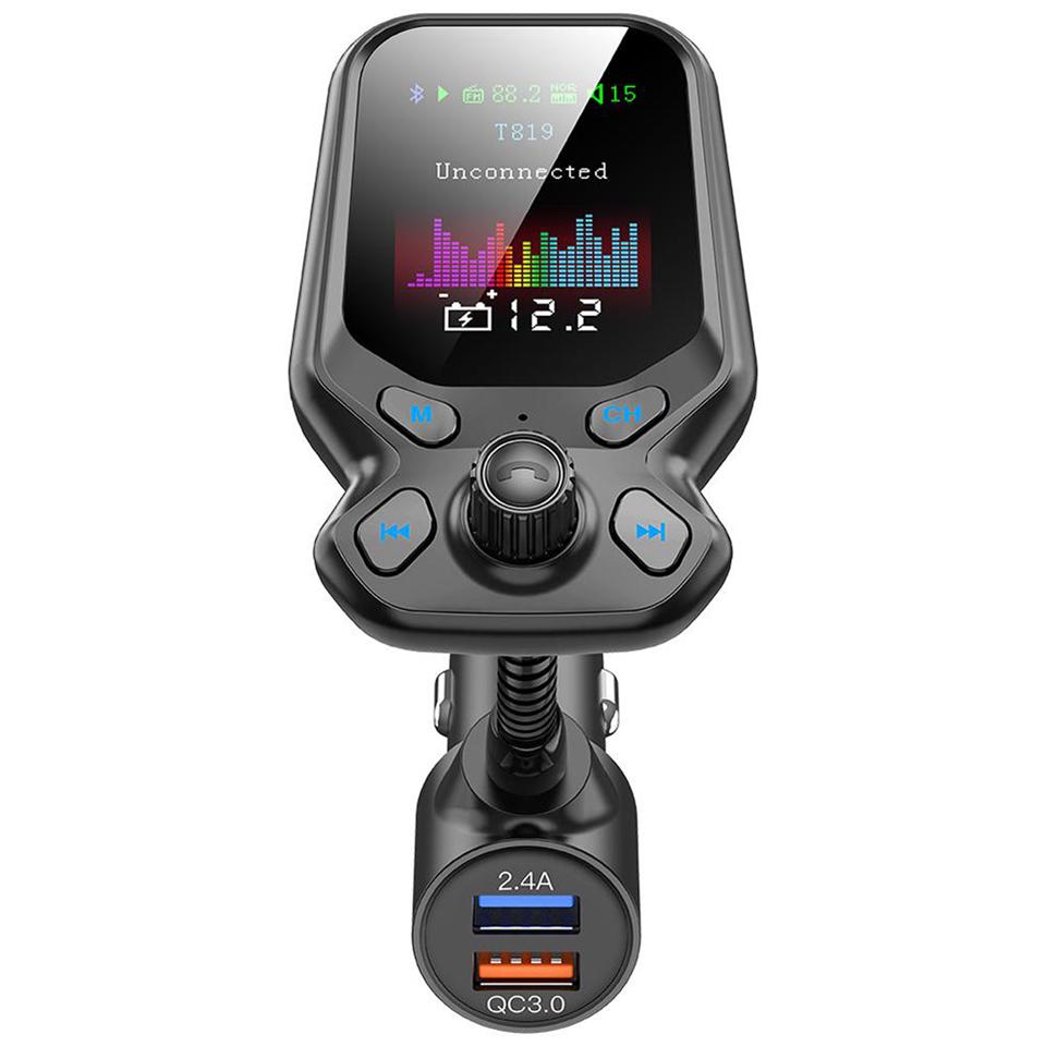Bluetooth FM transzmitter, autós töltő LCD kijelzővel - zenelejátszás, hívások kezelésére, beépített mikrofonnal T819