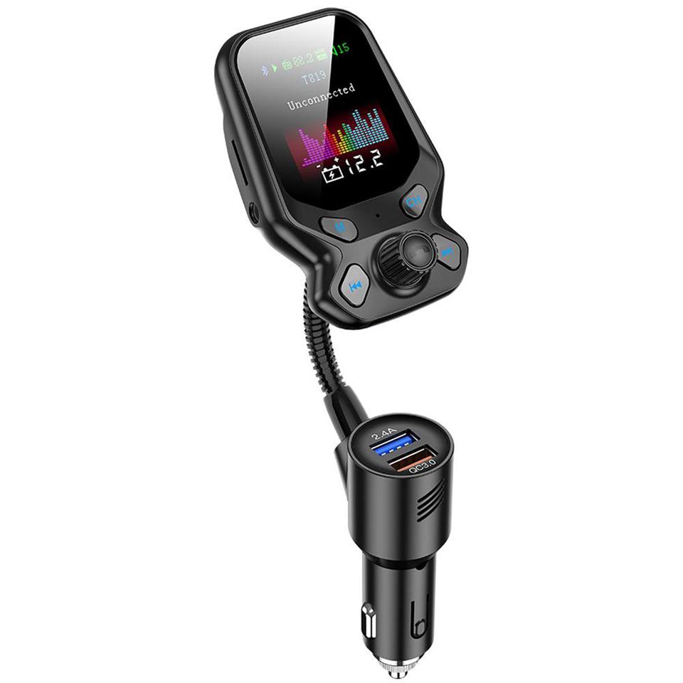 Bluetooth FM transzmitter, autós töltő LCD kijelzővel - zenelejátszás, hívások kezelésére, beépített mikrofonnal T819
