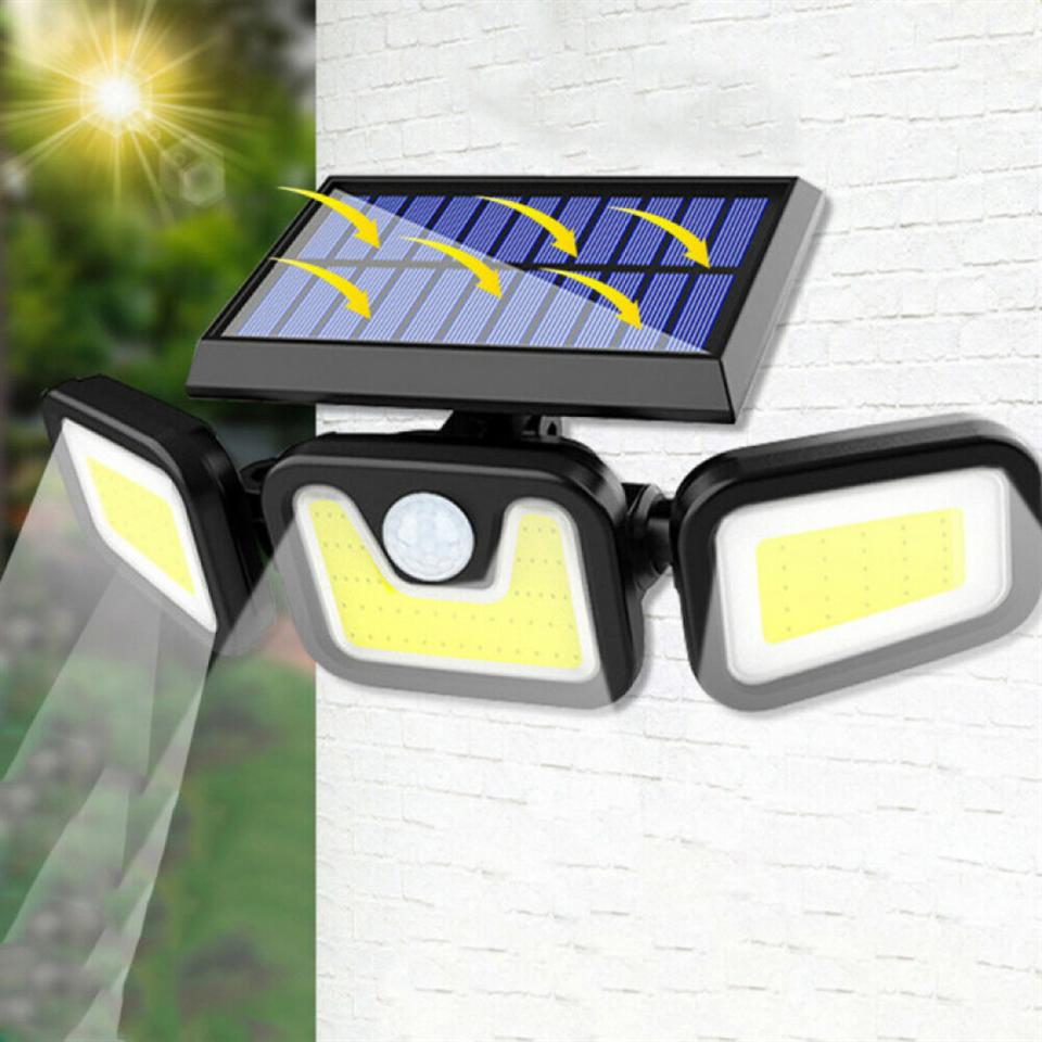 FL-1725B napelemes fali COB LED kültéri lámpa mozgásérzékelős 3 világító egységgel