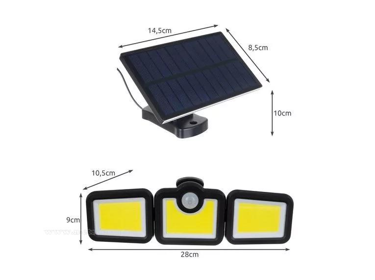 FL-1725B napelemes fali COB LED kültéri lámpa mozgásérzékelős 3 világító egységgel